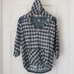 Plaid Hoodie Top with Front Pocket